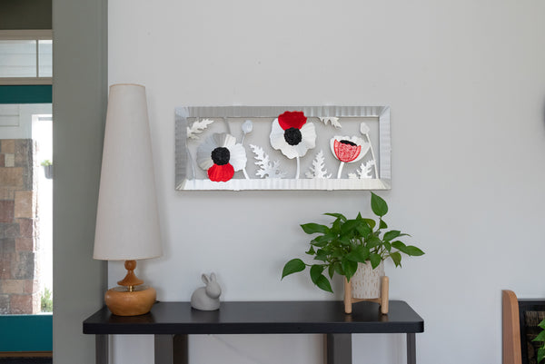 Poppy Horizontal with Glass - by Sondra Gerber - ©Sondra Gerber - Metal Petal Art LLC