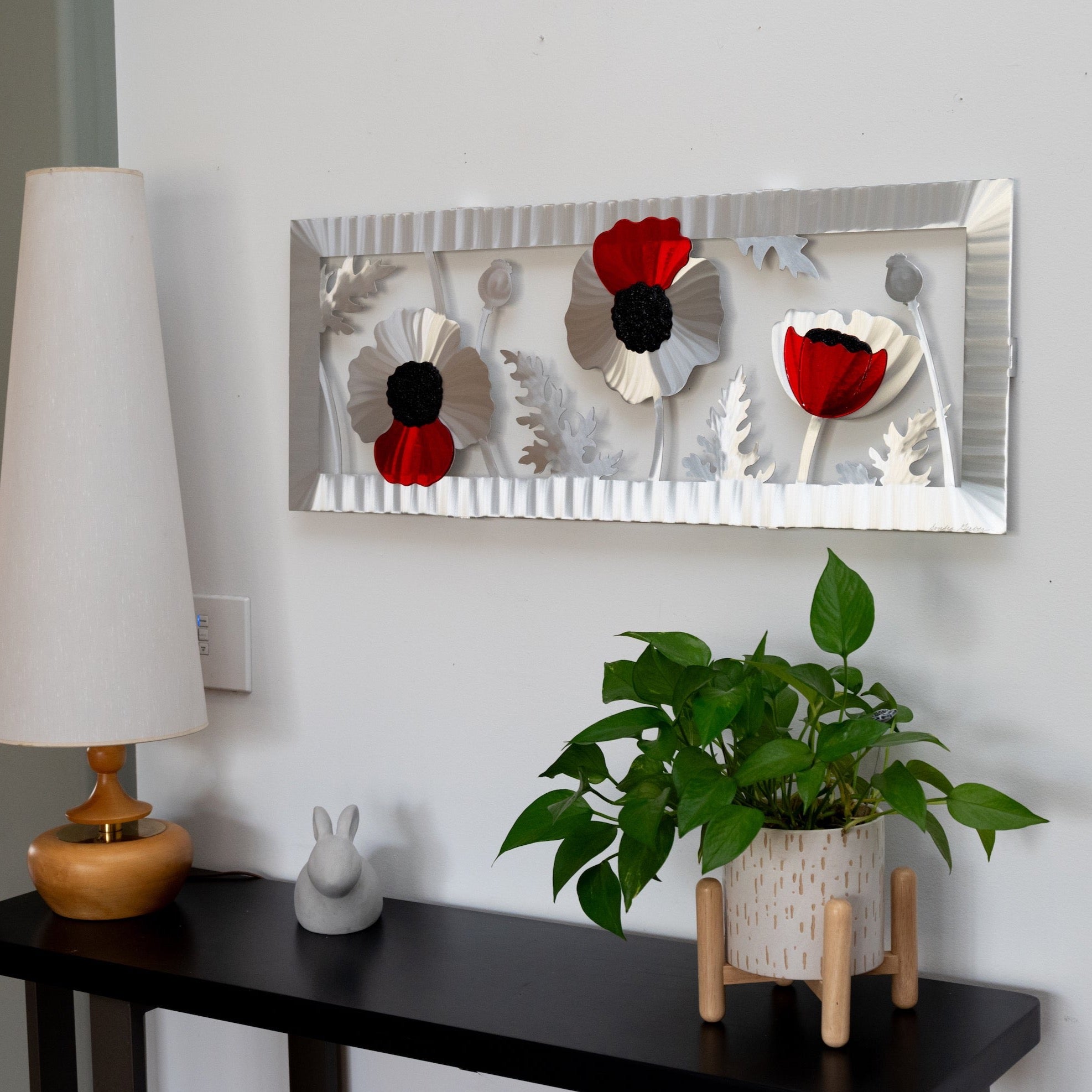 Poppy Horizontal with Glass - by Sondra Gerber - ©Sondra Gerber - Metal Petal Art LLC