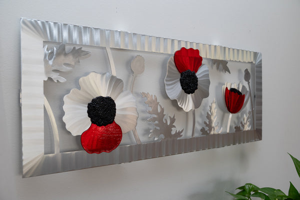 Poppy Horizontal with Glass - by Sondra Gerber - ©Sondra Gerber - Metal Petal Art LLC