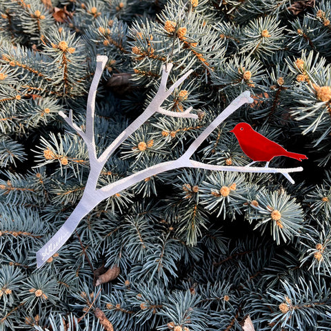 Bird Branch Ornament - by Sondra Gerber - ©Sondra Gerber - Metal Petal Art LLC